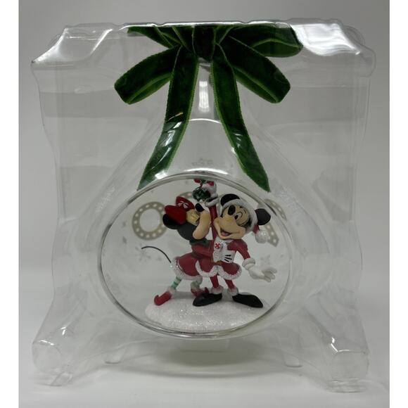 2020 Disney Store Mickey Mouse Minnie Mouse Glass Drop Ornament Mistletoe New - Picture 5 of 6